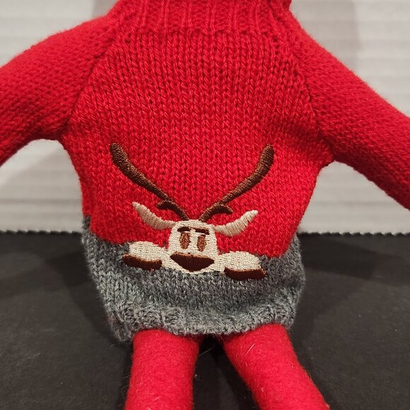 Festive Reindeer Face Holiday Red & Gray Knitted Sweater for Magic Christmas Elf - Picture 3 of 6